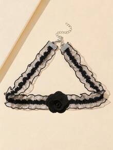 1pc Women's Vintage Fashion Elastic Mesh Wavy Rose Flower Choker Necklace Gothic Collarbone Chain Necklace - Multicolor - View 10