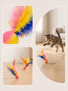 1/6pcs Colorful Feather Elastic Bouncy Ball Cat Toy, Interactive Self-Play Indoor Kitten Toy, Relieve Boredom And Burn Excess Energy, Daily Entertainment Pet Birthday Holiday Gift - View 4
