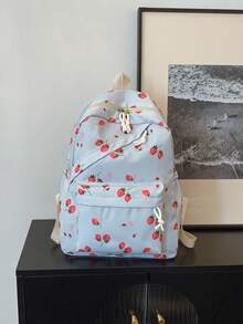 1 Set Cute Strawberry Pattern Backpack Set, Large Capacity Polyester School Day Bag, With Lunch Bag And Pencil Case, Multi-Pocket Casual Backpack, Lightweight Bookbag, Suitable For Students/Graduates/Young People, Suitable For Back To School/Daily/Shopping/Short Trips And Outdoor Leisure Activities - 2264 - View 18