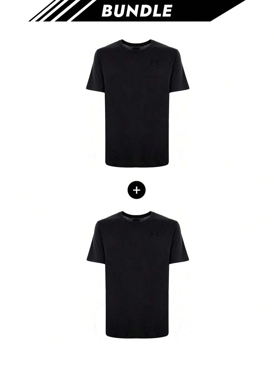 Under Armour [حزمة] تي شيرت Tasman Maxi مجعد للرجال UA Sportstyle بأكمام قصيرة وشعار على الصدر الأيسر X 2 - الأسود - مشاهدة 1