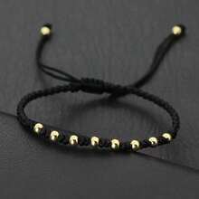 1PC Minimalist Red Cord Gold Bead Bracelet, Copper Bead Handmade Woven Bracelet, Unisex Bracelet, Neutral Style Bracelet, Adjustable Bracelet, Stackable Red/Black Jewelry Cord Woven Bracelet, Adjustable Drawstring Design, Suitable For Daily Commute, Holiday Gatherings, Gift For Family, Friends, Loved Ones, Birthday Gift, Family Gift, Blessing Gift - Multicolor - View 3
