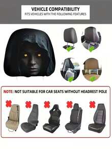 2 Pieces Modern Style Hooded Eye-Catching Mysterious Woman Pattern Car Headrest Cover, Upgrades Interior Decoration, Showcases Unique Charm, Elastic Design, Easy Installation Suitable For All Models, Applicable In All Seasons, Women's Car Accessories - [Double-sided Printing]2pcs - View 4
