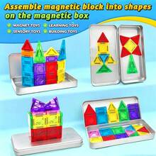 Magnetic Tile Mini Travel Set, Montessori Kindergarten Educational Sensory Toy, Suitable As Birthday Gift For Children 3 Years And Above - 彩色 - 查看 4