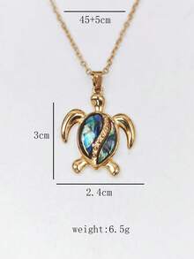 1pc Marine Life Series Stainless Steel Shell Inlaid Turtle Pendant 18K Women's Clavicle Necklace - Multicolor - View 8