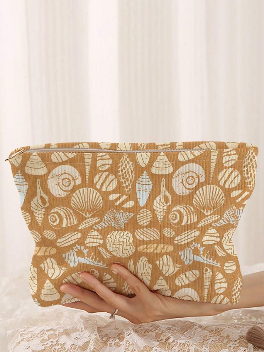1pc Portable Cosmetic Storage Bag With Ocean Elements Shell Conch Starfish Pattern Double-Sided Print Travel Zipper Makeup Bag Multi-Function Toiletries Organizer - Multicolor - View 1