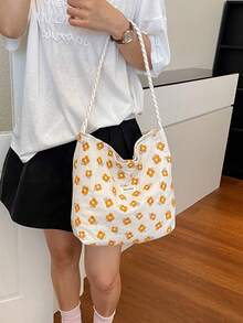 Slouchy Fairy Floral Canvas Tote Bag For Women 2026 New Fashion Lace Large Capacity Shopping Bag - Multicolor - View 2