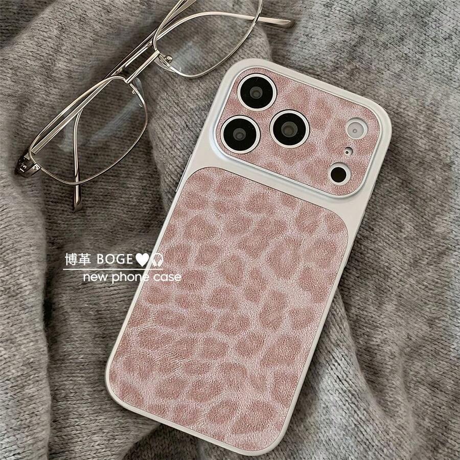 Luxury Shiny Leopard Print Lens Protection Phone Case, Compatible With 17 Pro Max, 16, 15, 14 Pro Max, 13, Fashionable Creative Unique Back Cover - Pink - View 1