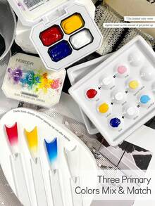 Kuteks Semi-Gel 4-Grid Warna Asli Merah Kuning Biru Gradien Lukisan Tangan Efek Tie Dye Cocok Untuk Seni Kuku Salon - MultiWarna - View 6