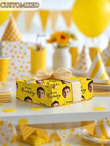 Papel de regalo personalizado con foto de cara divertida, papel de regalo de cara personalizado, múltiples colores, papel de regalo de cumpleaños, aniversario, rollo de papel de regalo con tu foto - Multicolor - Ver 3