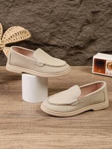 Boys' And Girls' Spring/Autumn New Driving Loafers, Comfortable Slip-On Loafers For Daily Wear, Suitable For All Seasons - Beige - View 3
