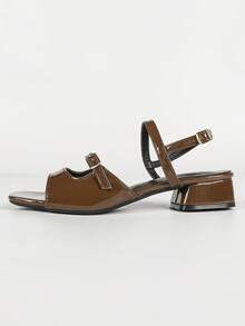 Women's High Heel Sandals, Fashion Back Strap Low Chunky Heel Slingback Commuter Sandals, Casual Beach Slides - Brown - View 3