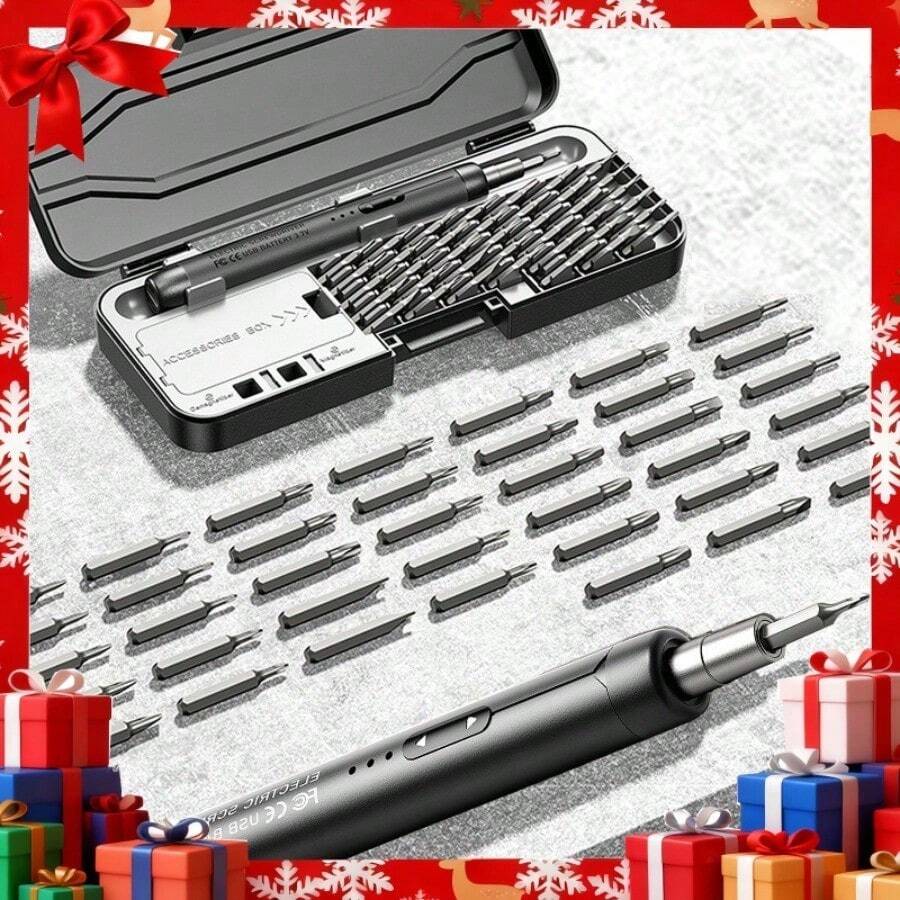 Mini electric screwdriver pen set, precision cordless power screwdriver with storage case for multiple magnetic bits, portable repair tool for DIY maintenance of mobile phones, laptops, watches and other electronic devices - Grau - Übersicht 1