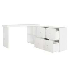 Corner Table, Tabletop Swivels 360° - Can Be Set Up In An L-Shape Or Straight Configuration, MDF, Tabletop And Legs Reinforced By 4 Cm, With 4 Compartments, 4 Drawers, Flexible Setup, Desk, Computer Desk - 白色 - 查看 8