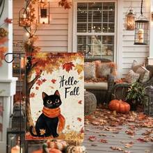 1pc Welcome Autumn Cat Garden Flag, Double-Sided 100% Polyester, Vintage Farmhouse Style Autumn Pumpkin Outdoor Decor, Small Yard Lawn Porch Outdoor Decorative Flag - B - View 7