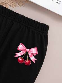 Toddler Bow Print Crew Neck Sweatshirt And Leggings - Pink - View 6