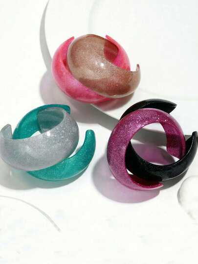 Colorful Glitter Acrylic Wide Cuff Bangle For Women Retro Resin Round Statement Open Bracelets Fashion Stackable Gifts