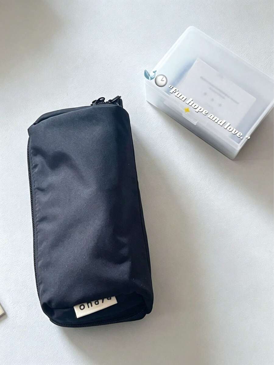 1 buah Kotak Pensil Berbentuk Bantal, INS Warna Solid, Kotak Pensil Hitam dan Biru, Tas Alat Tulis Berlapis-lapis, Tas Penyimpanan Alat Tulis, Hari Pertama Sekolah - MultiWarna - View 1