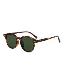 1 paire de lunettes de mode vintage style street pour homme, ovales, personnalisées, avec rivets et imprimé léopard - Imprimé léopard - Voir 3