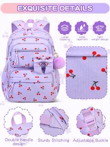 Ransel Corduroy dengan Tas Jinjing, Tas Sekolah Ringan untuk Siswa Perempuan Remaja, Tas Laptop, untuk Perjalanan dan Penggunaan Sehari-hari, Cocok untuk Siswa SMP dan SMA - Hitam dan Merah Muda - View 5