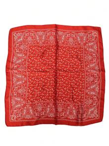Red Paisley Print Silk Scarf 70cm Small Square Bandana For Street Style And Vacation - Red - View 5