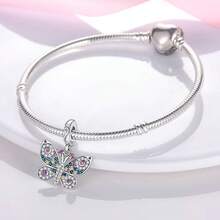 1pc S925 Sterling Silver Butterfly Pendant Bead, Multiple Gradient Colorful Enamel & Cubic Zirconia Butterfly Designs, Transparent Wings With Exquisite Rhinestones, Comes With Gift Box, Suitable For Bracelets & Necklaces, Romantic Girly Style, For Handmade DIY Jewelry Making & Daily Gift Wearing - Multicolor - View 2