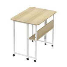 Folding Table With Wheels - Home Office Desk - 80x58x75cm - Folding Computer Desk With Bookshelf - Portable Mobile Workstation - Suitable For Small Spaces - Mustard Yellow - View 7