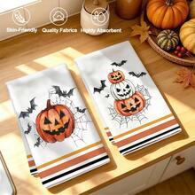 2pcs Halloween Decorative Kitchen Towels, Pumpkin Bat Spider Web Pattern Microfiber Kitchen Towels, 40*60cm/15.7*23.6in Towels, Single-Sided Print, Dish Cloths For Kitchen, Suitable For Restaurant Kitchen Bathroom Decoration, Holiday Gift - Multicolor - View 5