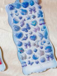 Cute 3D Embossed Ocean Shell & Starfish Crystal Resin Stickers, Suitable For Scrapbooking, Phone Case Decoration, Solid Color Stickers - Multicolor - View 3
