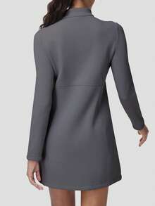 HOTSUIT 女款輕量針織抓絨連帽套頭長裙，1/4拉鍊設計，附袋鼠口袋，四向彈性，適合春季穿著 - 深灰色 - 查看 5