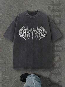 Plus Size Men's Black Vintage Gothic Style Print Casual T-Shirt - Black - View 1
