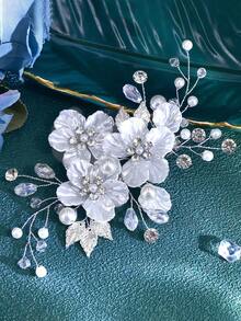 1 pieza Pasador de pelo de novia hecho a mano con perlas, accesorio para vestido de novia, tocado de moda para mujer, adorno para el cabello para fiesta, reunión y atuendo de verano - Plateado - Ver 2