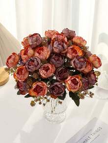 3/1pc Artificial Rose Bouquet, Faux Flower Bouquet, Suitable For Wedding Decor, Bride, Autumn, Tabletop, Home, Gift, Party, Holiday, Living Room Decor, DIY Bouquet, Garden Decor, Indoor/Outdoor Artificial Flower Decoration, Photography Props, Fake Flowers, Artificial Roses - Multicolor - View 1