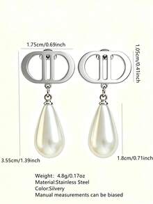 VceTd 1 Pair Fashionable Elegant Style Hollow Geometric Design With Water Drop Pendant Stainless Steel Women's Stud Earrings Suitable For Women's Daily Life, Holiday Travel, Festival Party, Music Festival, Date, Afternoon Tea Or Holiday Gift For Women Or Loved Ones - RT121EH - View 12
