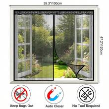 Magnetic Anti-Mosquito Mesh Screen, Window Mosquito Net, High-Density Polyester Fiber Mesh Screen, Magnetic Closure Mesh Door & Window To Prevent Mosquitoes And Flies Entry, With Hook And Loop & Nails - Black - Black - View 9