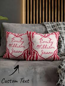 1pc Customizable Name Printed Soft Pillowcase, Personalized Name Striped Background Color Decorative Throw Pillow Cover, Suitable For Christmas, Valentine's Day, Father's Day, Mother's Day, Wedding, Holidays, Couple Room Decor, Custom Pillowcase, Gift For Loved Ones, No Pillow Insert, Durable, Breathable, Lightweight, Washable, Cute, Warm, Soft, Comfortable, Minimalist, Customized, Personalized, Unique, Him, Her, Boyfriend, Girlfriend, Dad, Mom, Family, Friends, Bed, Car, Bedroom, Tea Room, Living Room, Sofa, Fall Decor - Multicolor - View 11