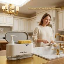 Built-In Sponge Holder Kitchen Dish Soap Dispenser - Rotatable Nozzle Countertop Manual Sink Storage Box - Leak-Proof Dish Soap Pump With Sponge Holder - Hand Soap Pump - Transparent Plastic Bathroom Accessory Set (Includes 1 Sponge) - Regular Model - View 5