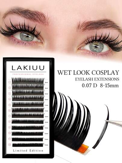 LAKIUU 12 Rows D Curl Pointed Flower-Shaped False Eyelashes, Pointed Fairy Eyelashes, DIY Wet Makeup Effect Cosplay Eyelashes, Grafted Cluster Dense Eyelashes, Length 8-15mm