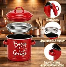 Vintage Reusable Enamel Bacon Grease Container With Removable Strainer, Oil Storage Kitchen Utensil - View 9