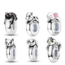 1pc S925 Sterling Silver Cute Pet Animal Spacer Bead, Cat Puppy Elephant Sloth 3D Lying Pose, With Adorable Engraving And Enamel Details, Comes With Exquisite Gift Box, Anti-Slip Positioning Design, Compatible With Basic Bracelets, Suitable For Handmade DIY Jewelry Making And Gifting - Multicolor - View 12