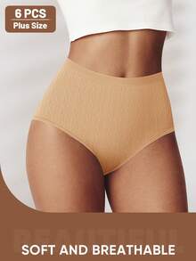 6pcs Women Plus Size High Waist Panties Triangle Briefs Jacquard Design Elegant Soft Breathable - Multicolor - View 6