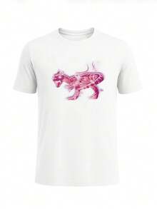 Men Minimal Chest Graphic Print T-Shirt Soft Cotton Tee - 白色 - 查看 1