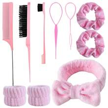 10PCS Practical Hair Accessories Set With Hair Comb, Teasing Brush, Eyebrow Comb, Hair Puller, Bow Hair Tie, Cuff Wristband, Velvet Scrunchie, SPA Beauty Braiding Styling Hair Tools For Women - Multicolor - View 2