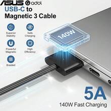 Kabel Pengisian Daya ASUS 140W PD3.1 USB-C ke Magnetik 3 Jalinan, Kabel Laptop Magnetik dengan Lampu Indikator 6,6 Kaki untuk MacBook Pro Air M2 M3 M4 M5, 14 Inci 16 Inci 13 Inci 15 Inci Versi 2022-2026 - View 8