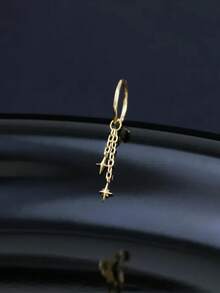 EleRunis 1PC 925 Sterling Silver Dainty Polar Star Dangle Rook Hoop Earrings Cartilage Helix Piercing Fine Jewelry For Daily Wear Wedding Party Valentine's - Gold - View 4