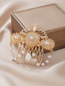 1pc Vintage Palace Style Hollow Flower Rhinestone Side Comb Hair Accessory For Women, Suitable For Banquet Party, Decoration Gift, Zinc Alloy, All Seasons - Multicolor - View 2