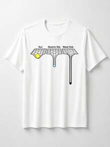 Men Women White Cotton Tee Sun Neutron Star Black Hole Spacetime Grid Graphic Astrophysics Nerd Science Discovery Day Daily Short Sleeve Shirt - White - View 1