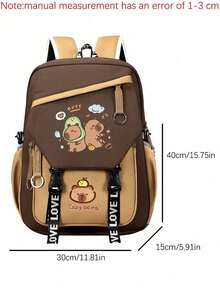 3-Piece Capybara Backpack Set, Includes Tote Bag And Pencil Case, Durable Nylon Material, Multi-Pocket Design, Tablet Compartment, Suitable For Back To School - Multicolor - View 12