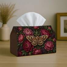 1pc Gothic Moth Art Tissue Box | Multi-Functional Tissue Holder, Suitable For Home, Party, Car Interior Decor Dark Red Peony Pattern - Living Room, Bedside Table Decorative Tissue Box - Suitable For Tissues/Rolls/Napkins - Multicolor - View 5