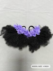 2PCS African Small Curls With Bubble Hair And Ponytail Wig For Children - 黑色 - 查看 2