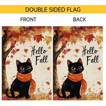 1pc Welcome Autumn Cat Garden Flag, Double-Sided 100% Polyester, Vintage Farmhouse Style Autumn Pumpkin Outdoor Decor, Small Yard Lawn Porch Outdoor Decorative Flag - B - View 6